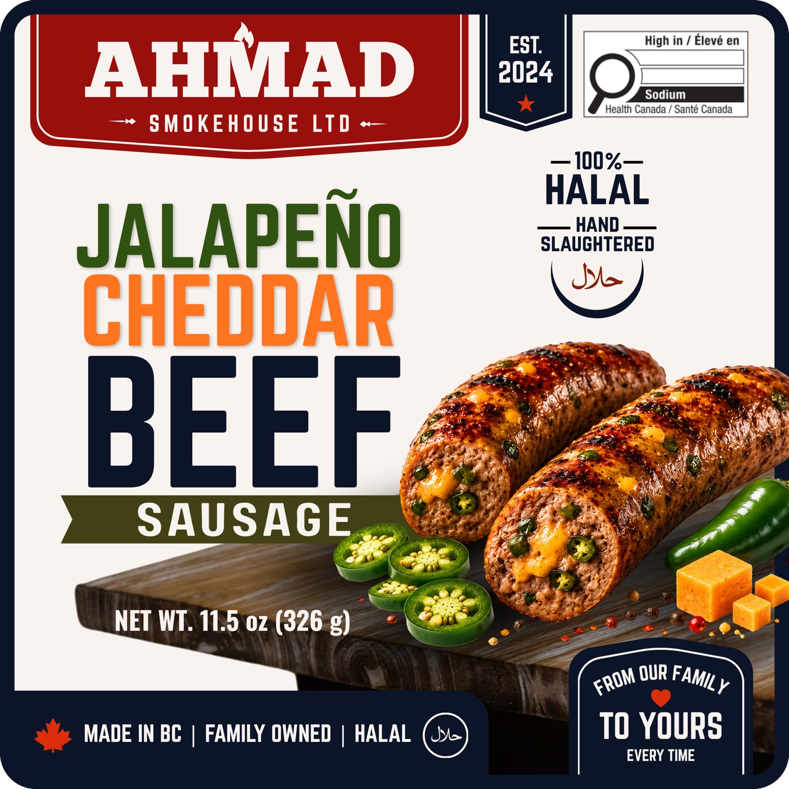 Jalapeño Cheddar Beef Sausage package artwork