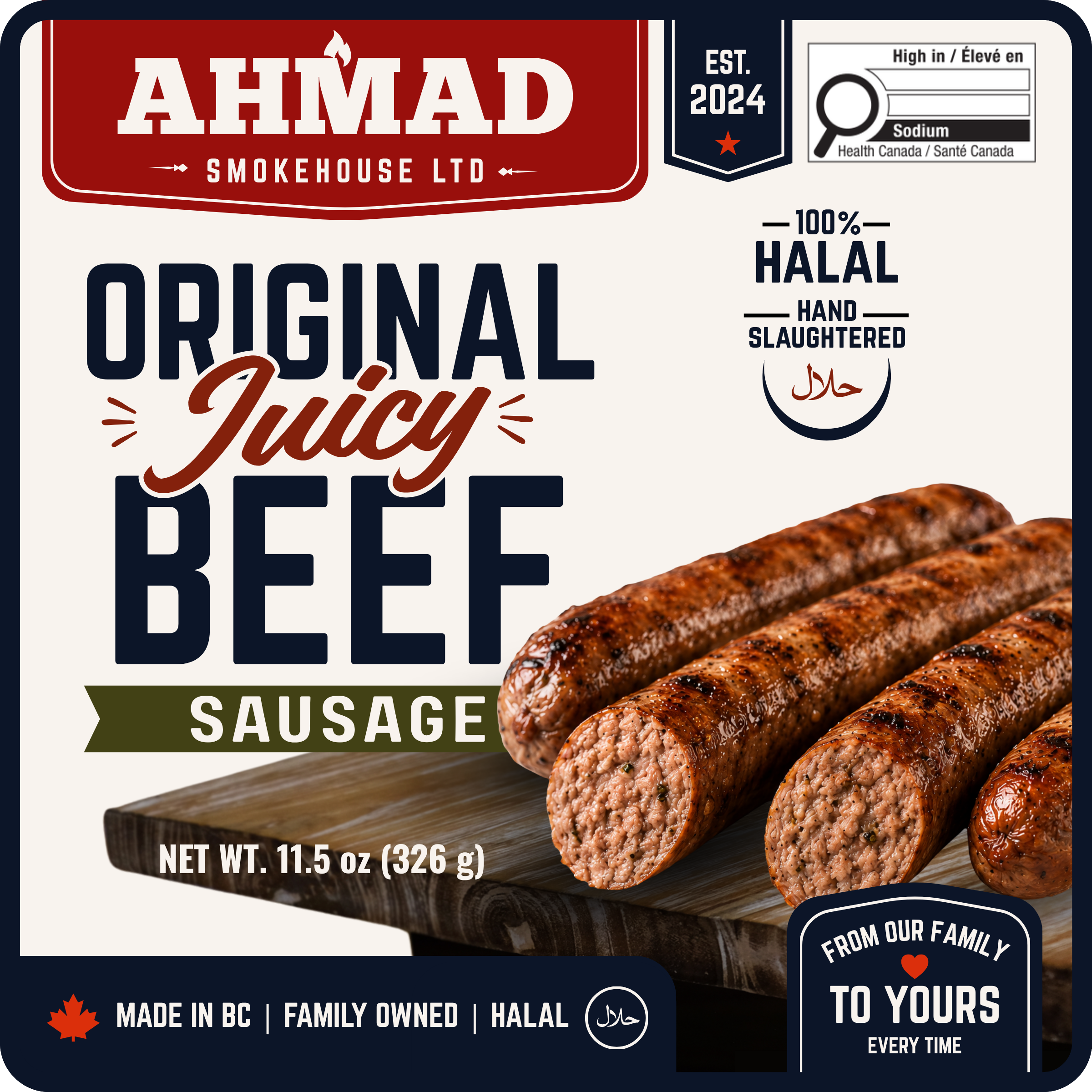 Original Juicy Beef Sausage package artwork